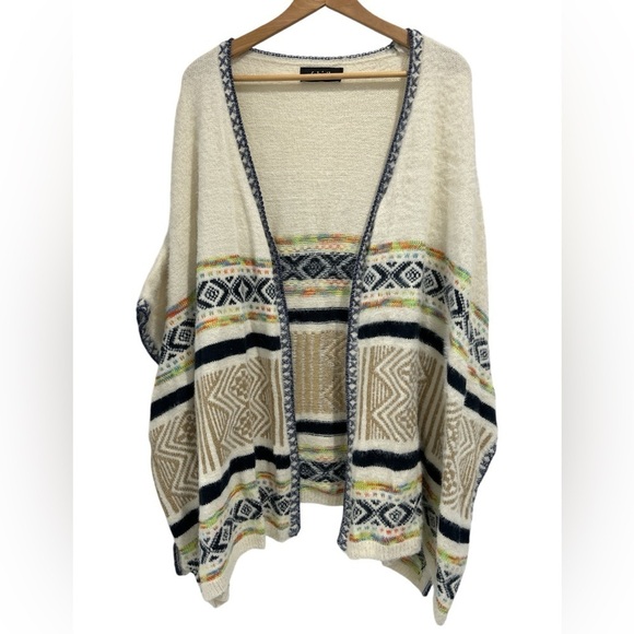 Fab'rik Southwestern Geometric Print Boho Cozy Poncho Cardigan Sweater - Medium - Picture 1 of 8